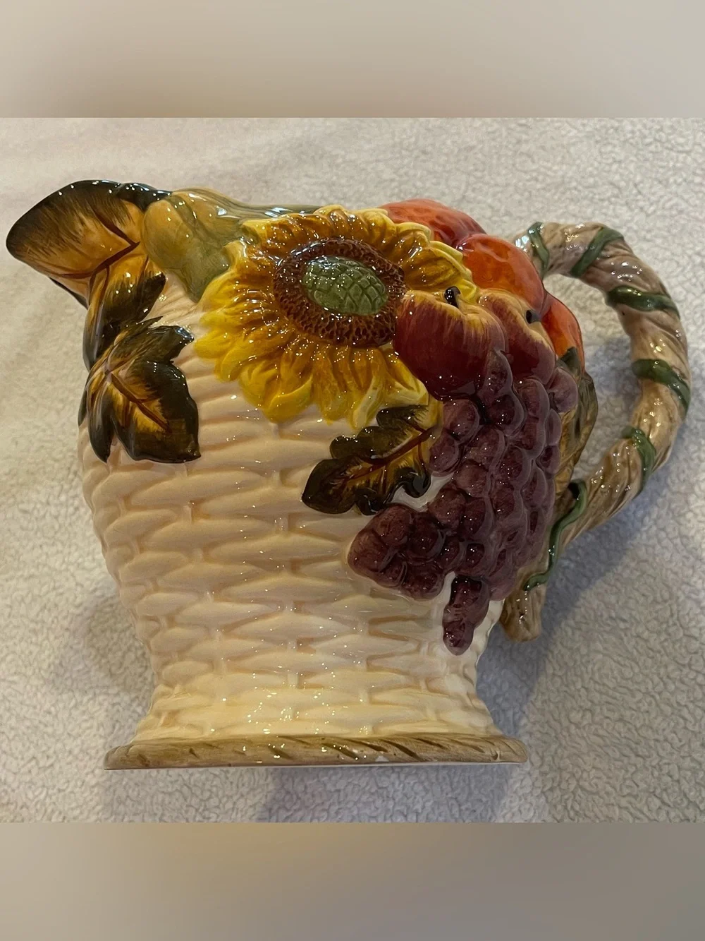 Bella Casa Ganz Harvest Pitcher Pumpkin Sunflower Grapes Fall Decor